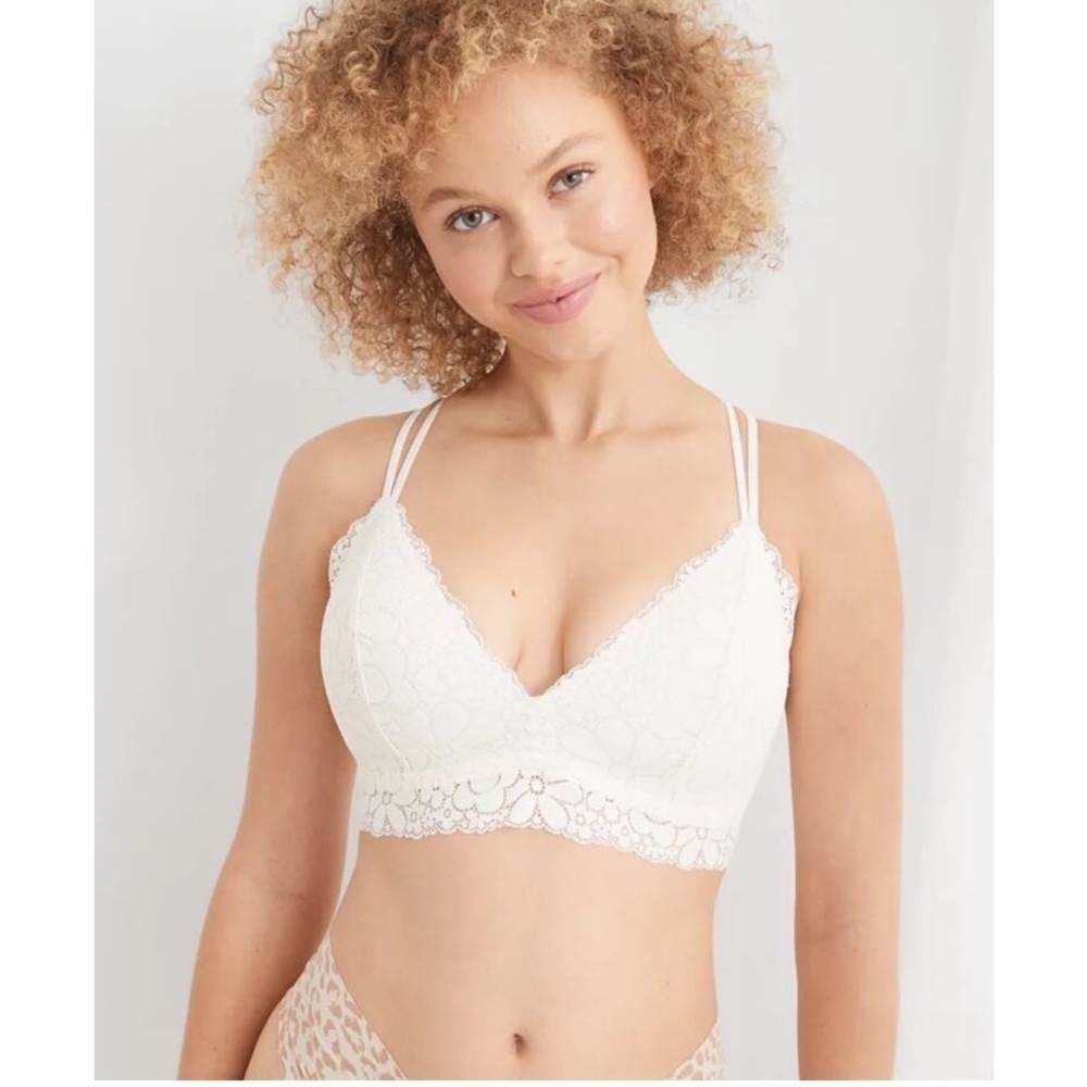 Aerie Real Happy Women’s Lightly Lined Candy Lace Bra Ivory Size 32C